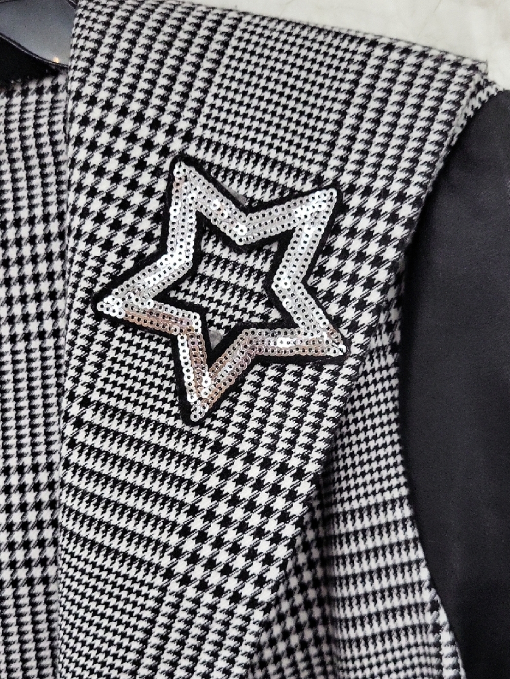 Frank Lyman Design Houndstooth Longline Blazer with Star Patches Sz 8 - Picture 5 of 15